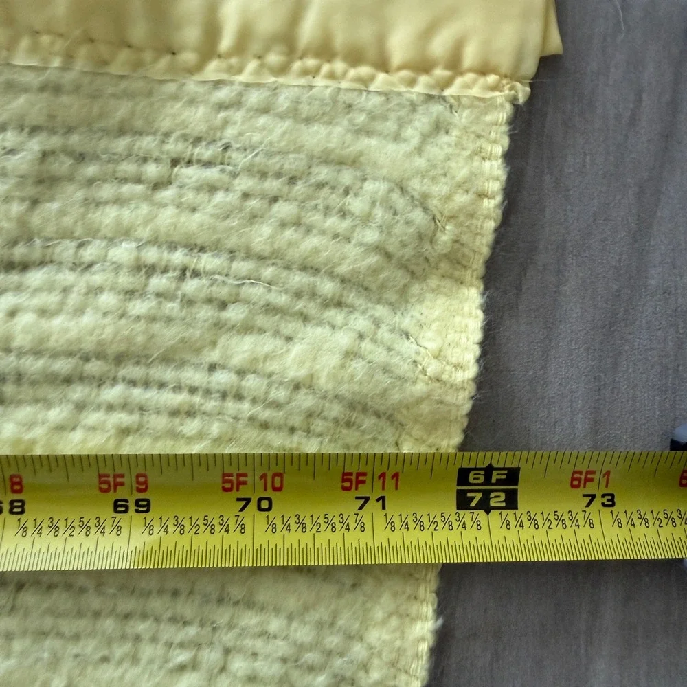 Waffle Knit Baby Blanket Size Twin Yellow Woven Satin Trim Vintage 84